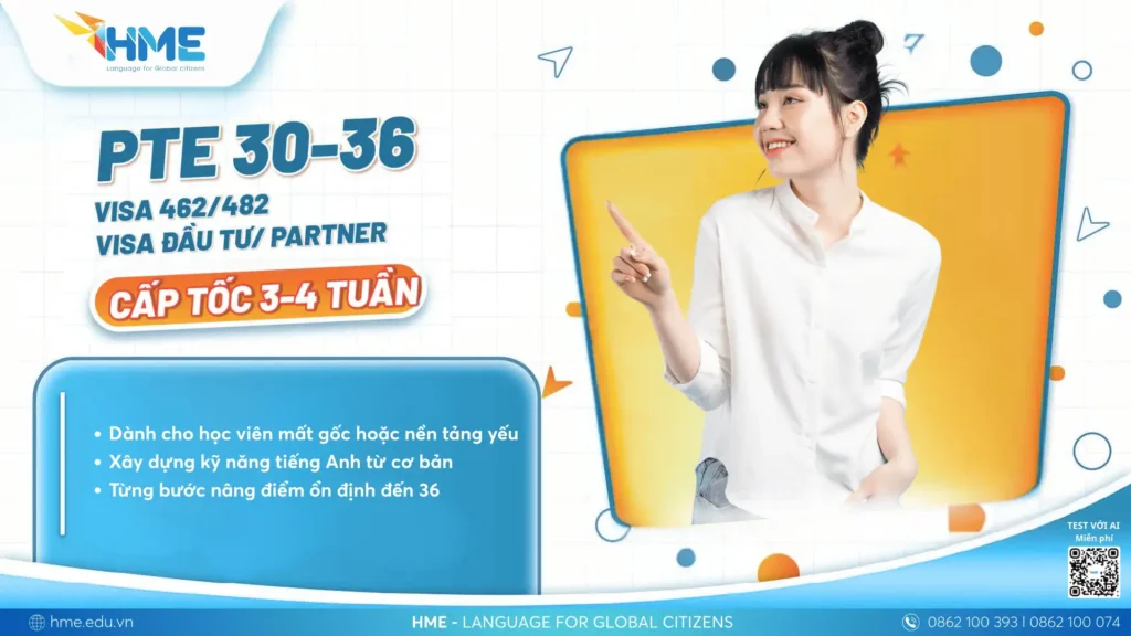 Khóa luyện thi PTE 30-36 của HME