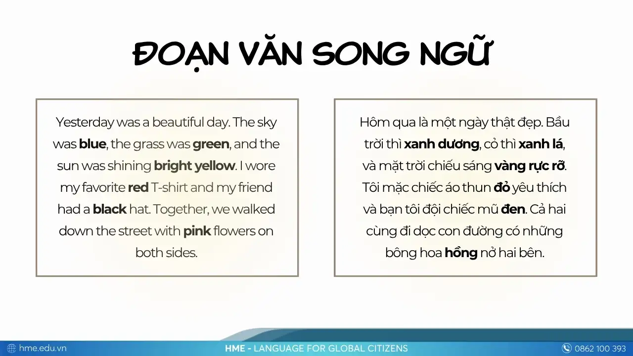 Học các màu sắc tiếng Anh qua đoạn văn song ngữ