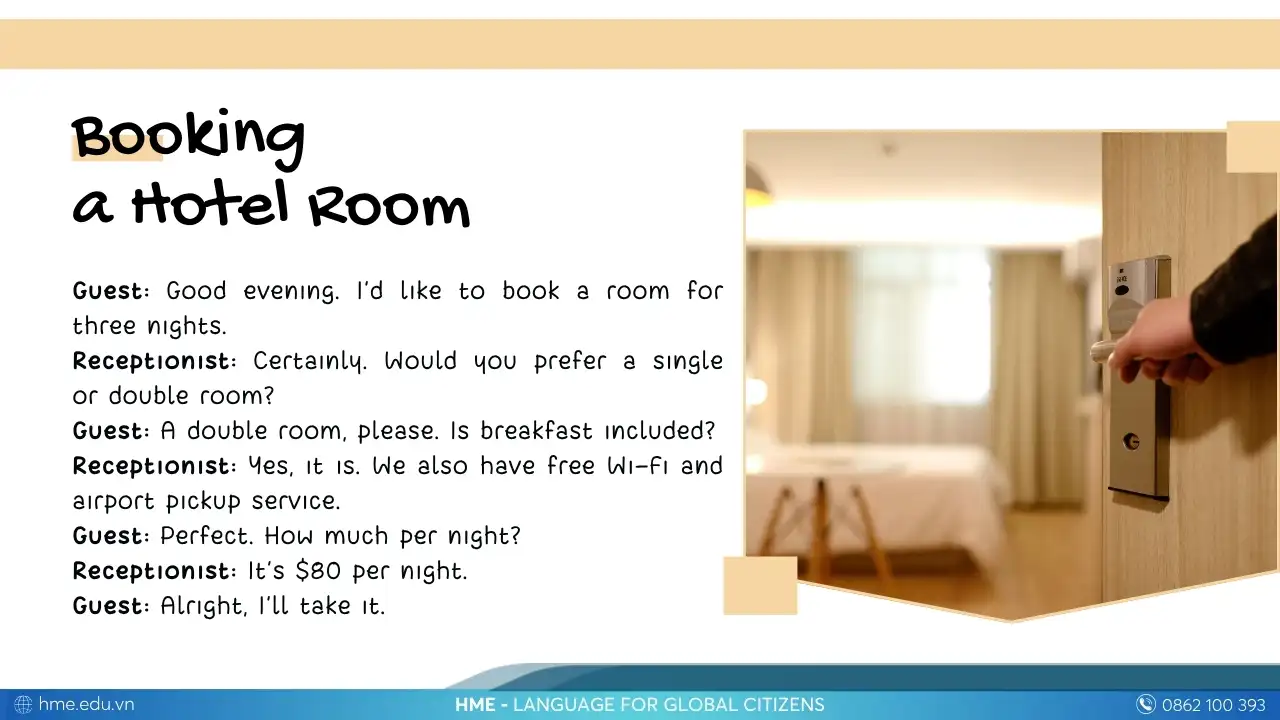 Hội thoại tiếng Anh giao tiếp - Booking a Hotel Room