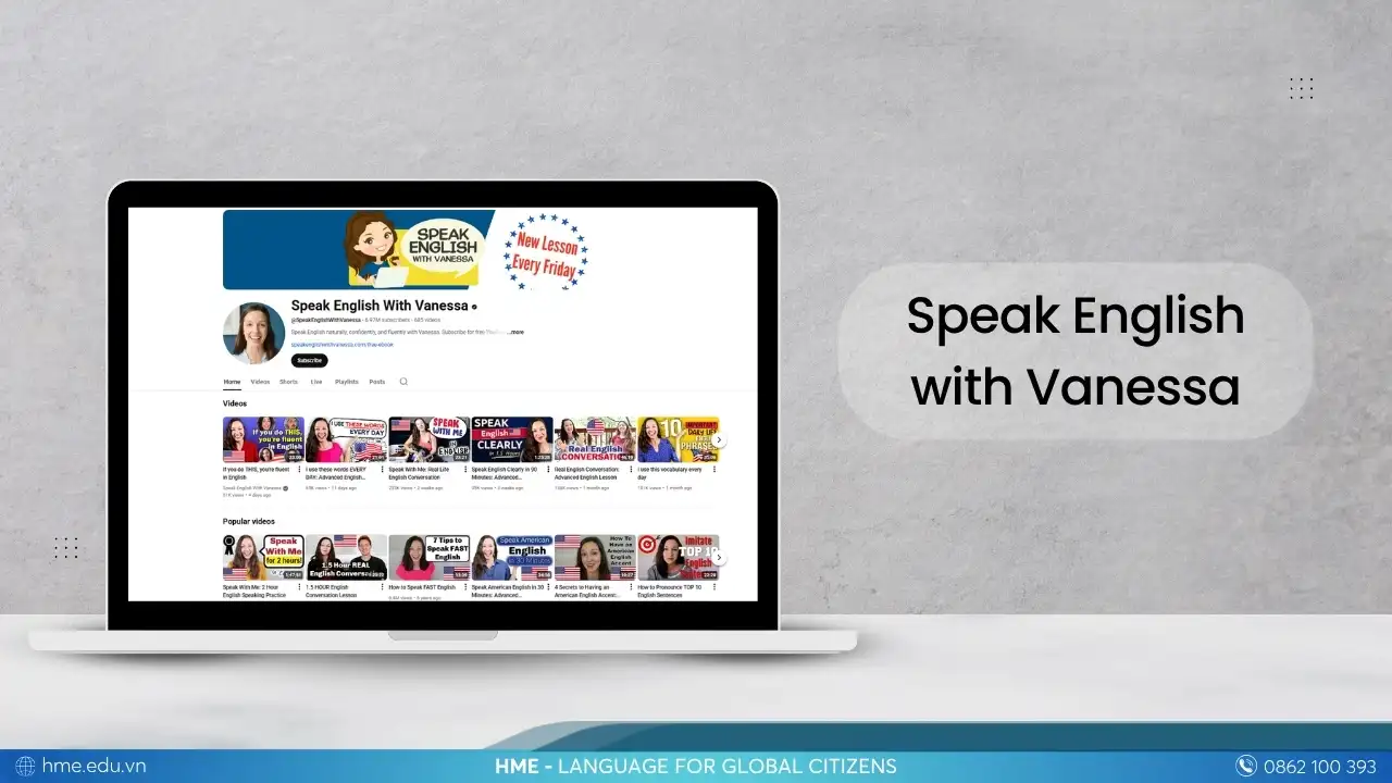 Speak English with Vanessa kênh YouTube video học tiếng Anh giao tiếp miễn phí