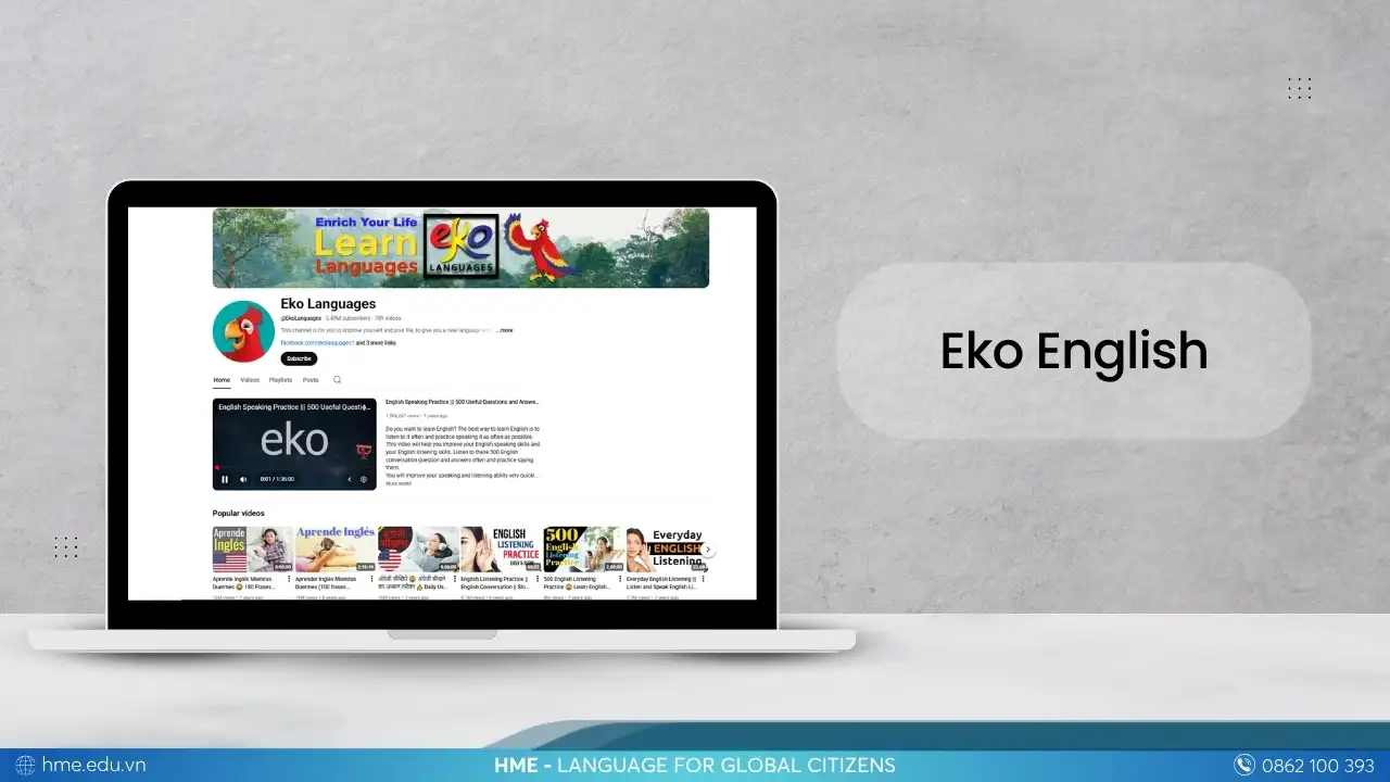 Eko English kênh YouTube video học tiếng Anh giao tiếp miễn phí