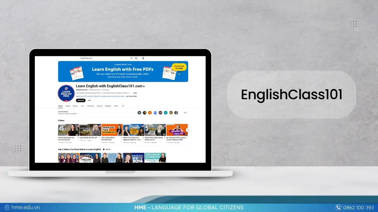 EnglishClass101 - kênh YouTube video học tiếng Anh giao tiếp miễn phí