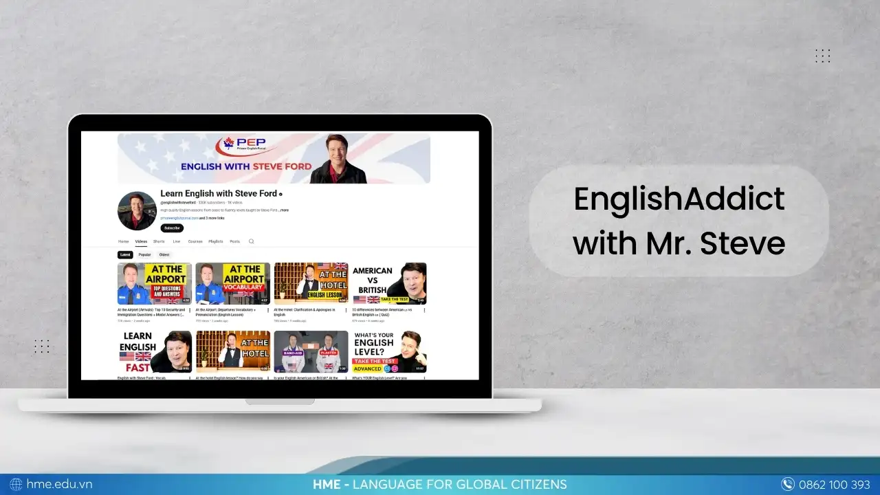 EnglishAddict with Mr. Steve kênh YouTube video học tiếng Anh giao tiếp miễn phí