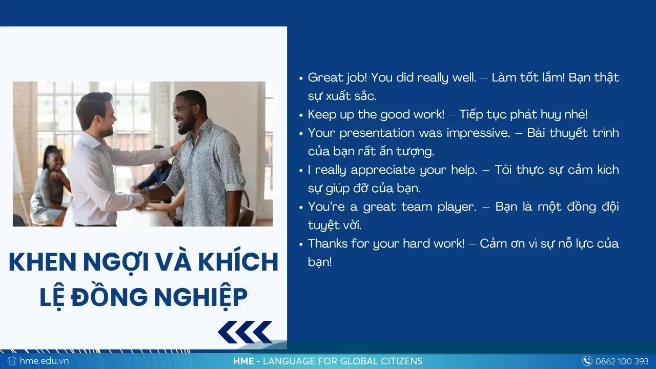 Tiếng Anh giao tiếp công việc: khen ngợi và khích lệ đồng nghiệp