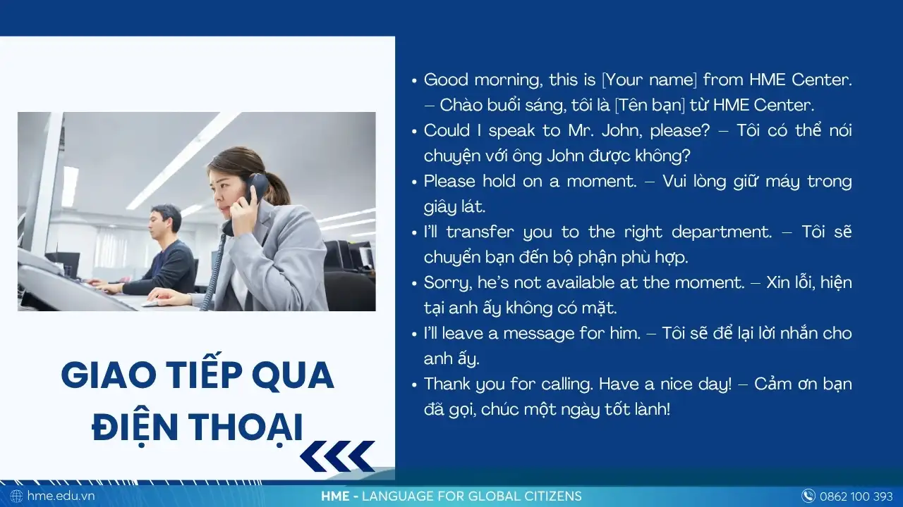 Tiếng Anh giao tiếp công việc: giao tiếp qua điện thoại