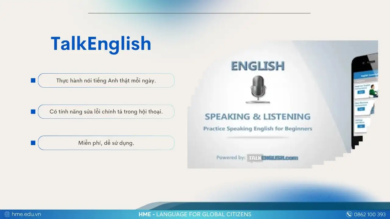 TalkEnglish – App chuyên luyện nói phản xạ tự nhiên