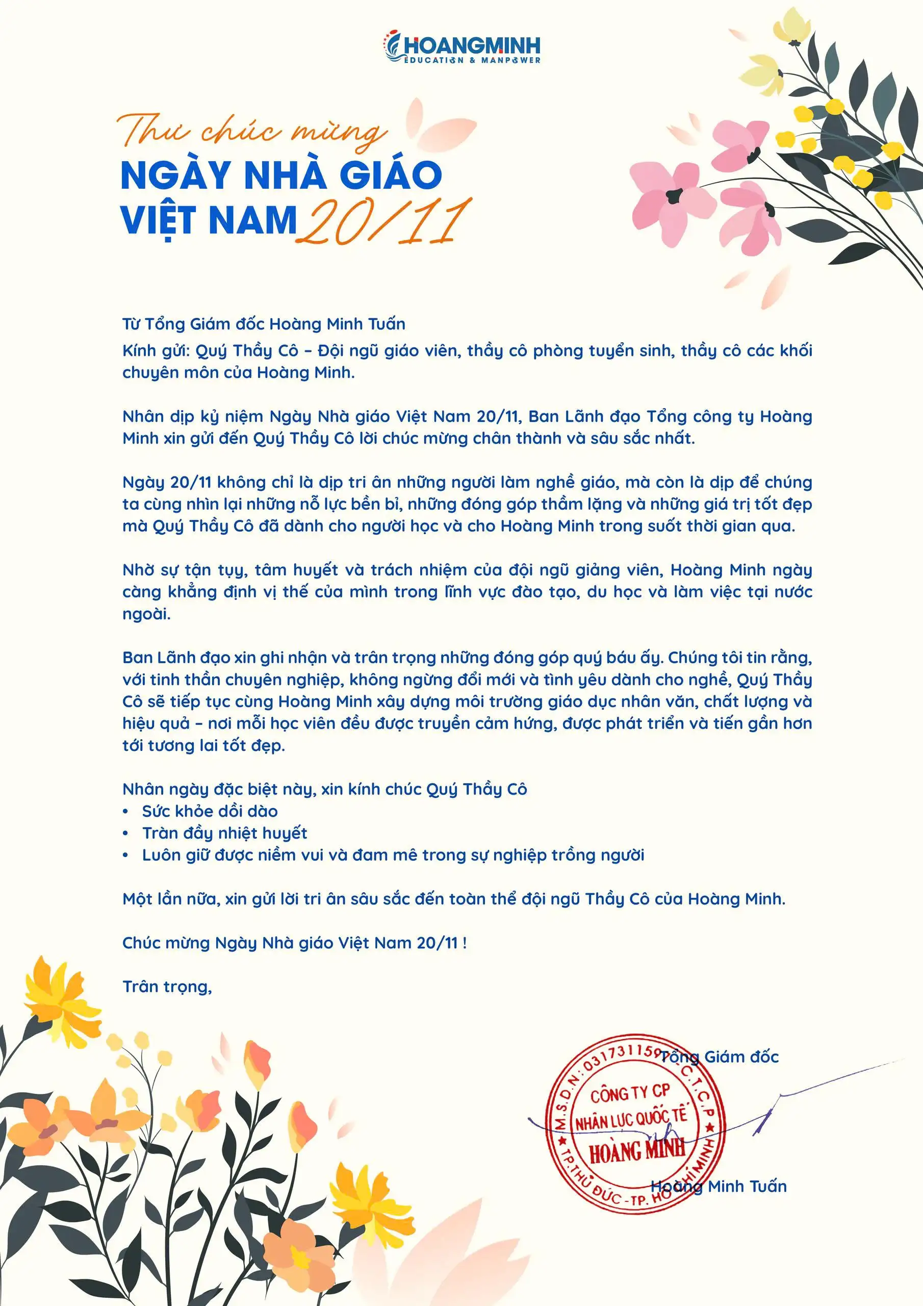 Tri Ân Thầy Cô 20/11 – Tôn Vinh Những Người Truyền Lửa Tại HME, HMG & ICO Group